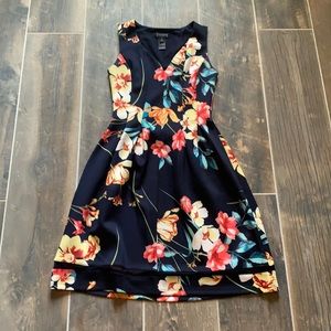 Enfocus Studio Navy & Flora Fit & Flare Dress
